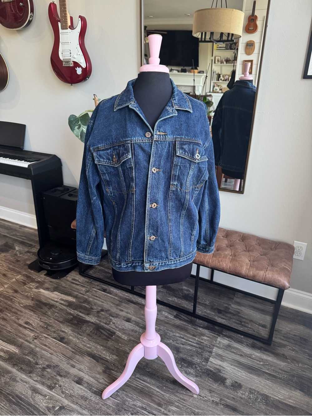 Vintage Bonjour Denim Jacket - Dark Blue